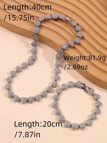 两件套心形链项链和手链套装，男女皆宜，嘻哈风格，奢华珠宝套装，情人节、生日礼物 - 愛心 - 查看 5