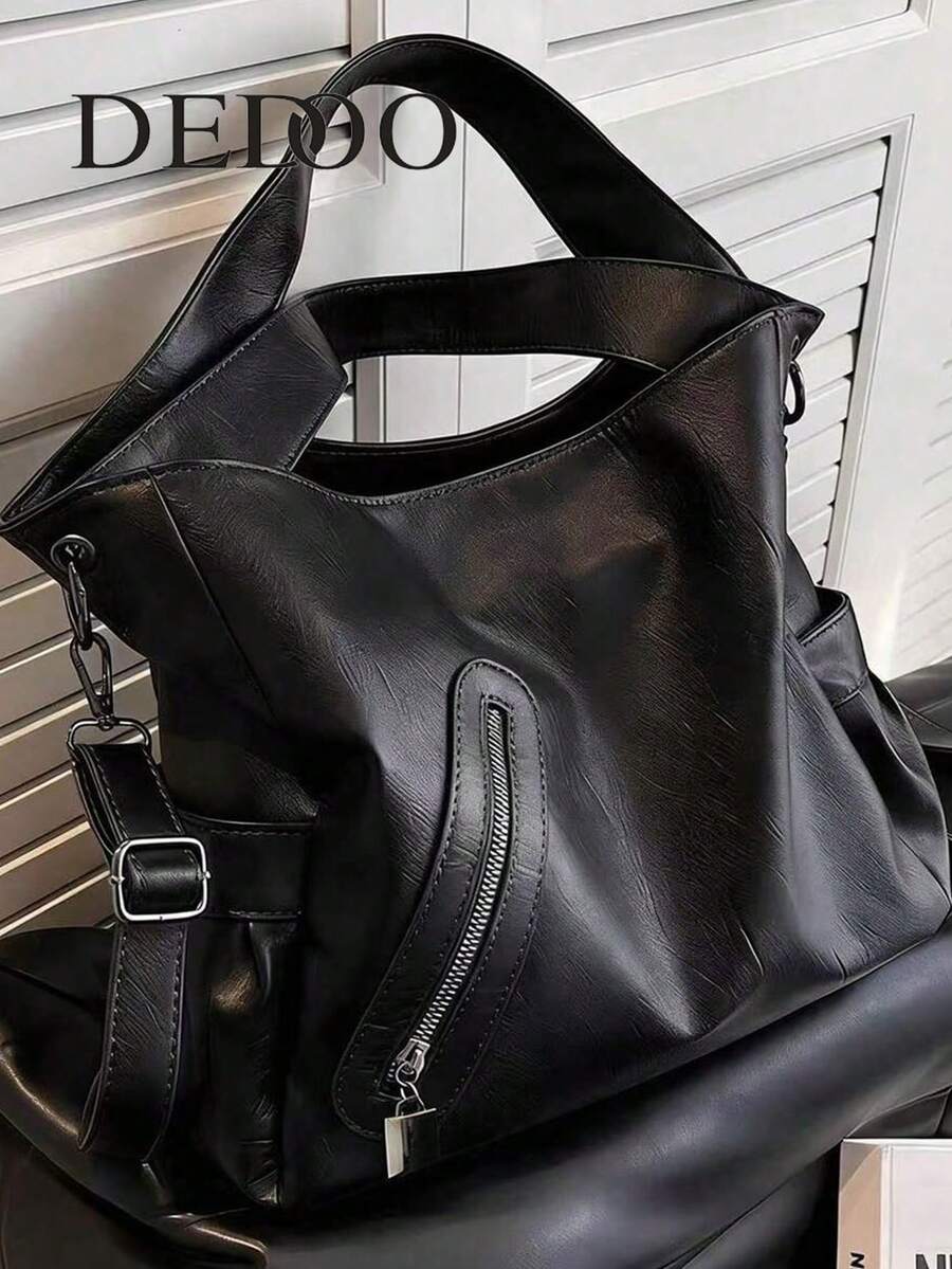 Dedoo 三合一多功能女士手提包，新款时尚高端大容量，可用作通勤包、背包、单肩包 - 黑色 - 查看 1