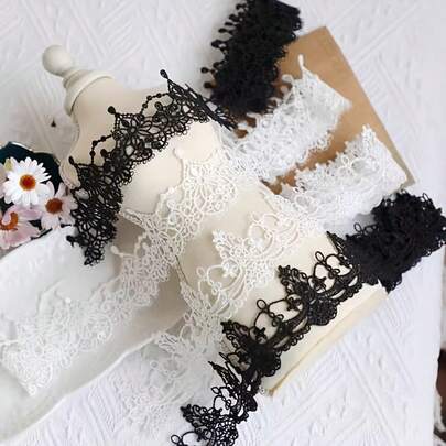 1/5码优雅黑白花卉蕾丝花边 - 2英寸宽布带，适用于连衣裙、包包、沙发装饰、手工项目、花朵蕾丝、裙子、颈链、派对服装、礼品包装、DIY和初学者缝纫