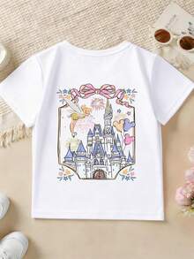 Disney Official Licensed Kids' T-Shirt | Stylish Unisex 1-14 Years White 100% Polyester Tee | Ultra Comfortable, Super Soft & Relaxed Fit | Minnie Mouse & Tinker Bell Castle Print | High Appearance, High Turnaround Rate, Versatile Daily Wear, Disney Limited Edition Design | New Arrival | Express Delivery - trắng - Xem 3