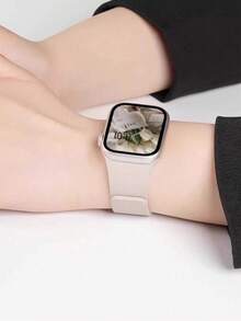 Unisex Litschi-Muster Silikon Magnetisches Uhrenarmband kompatibel mit Apple Watch, geeignet für Größen 42mm, 38mm, 40mm, 41mm, 44mm, 45mm, 46mm, 49mm. Es ist ein modisches und intelligentes Uhrenaustauscharmband, kompatibel mit Series Ultra2, Ultra SE2, SE 11, 10, 9, 8, 7, 6, 5, 4, 3, 2, 1 - Aprikosenfarben - Übersicht 2