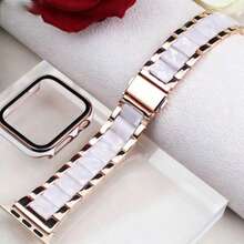 二合一设计，兼容苹果手表表带和表壳，时尚高端金属树脂表带搭配防震防刮硬质PC和钢化玻璃一体式保护壳，兼容苹果手表40/41/42/44/45/46/49毫米表带和保护壳，兼容苹果手表Ultra/11/10/9/8/7/6/5/SE/4系列，包含表带调节工具，适合商务和休闲场合佩戴，男女通用 - 彩虹色 - 查看 3