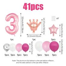 41 piezas Conjunto de globos con números y coronas de color rosa para cumpleaños, que incluye números del 0 al 9 de 32 pulgadas en rosa caramelo, mini coronas, globos de pentágono rosa, y globos de látex blancos y rosas, adecuado para decoración de cumpleaños, escena de ambiente, Día de San Valentín, fiesta de cumpleaños en casa, boda, decoración para sesión de fotos, fiesta de cumpleaños de princesa, ducha, fiesta de despedida de soltera, aniversario, fiesta del té, decoración de cumpleaños rosa - Multicolor - Ver 2