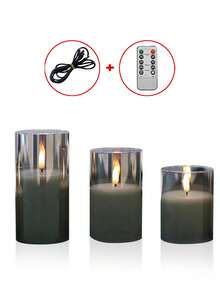 3入組可充電蠟燭燈，可調亮度與定時遙控，USB充電附3頭Type-C充電線，生日婚禮裝飾道具，適用聖誕節、萬聖節、情人節禮物 - 灰色款 - 查看 10