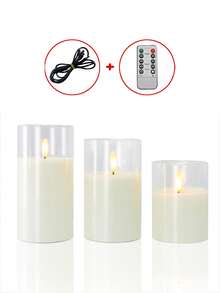3件組可充電蠟燭燈，可調亮度與定時遙控，USB充電附3合1 Type-C充電線，生日婚禮道具，適用聖誕節、萬聖節、情人節送禮 - 透明款 - 查看 10