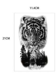 1pc Paper Temporary Tattoo, Tiger Forest Pattern, Realistic Long-Lasting Non-Reflective Tattoo Sticker, Multipurpose Unisex Body Art Waterproof Sweatproof, Suitable For Abdomen, Back, Leg, Looks Like Real Tattoo, & Easy To Apply, Lasts 7-10 Days - Black - View 4