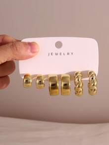 6/18pcs Fashionable Gold Tone Earring Set, Suitable For Daily And Festival Wear Women Jewelry Set - Gold - View 3