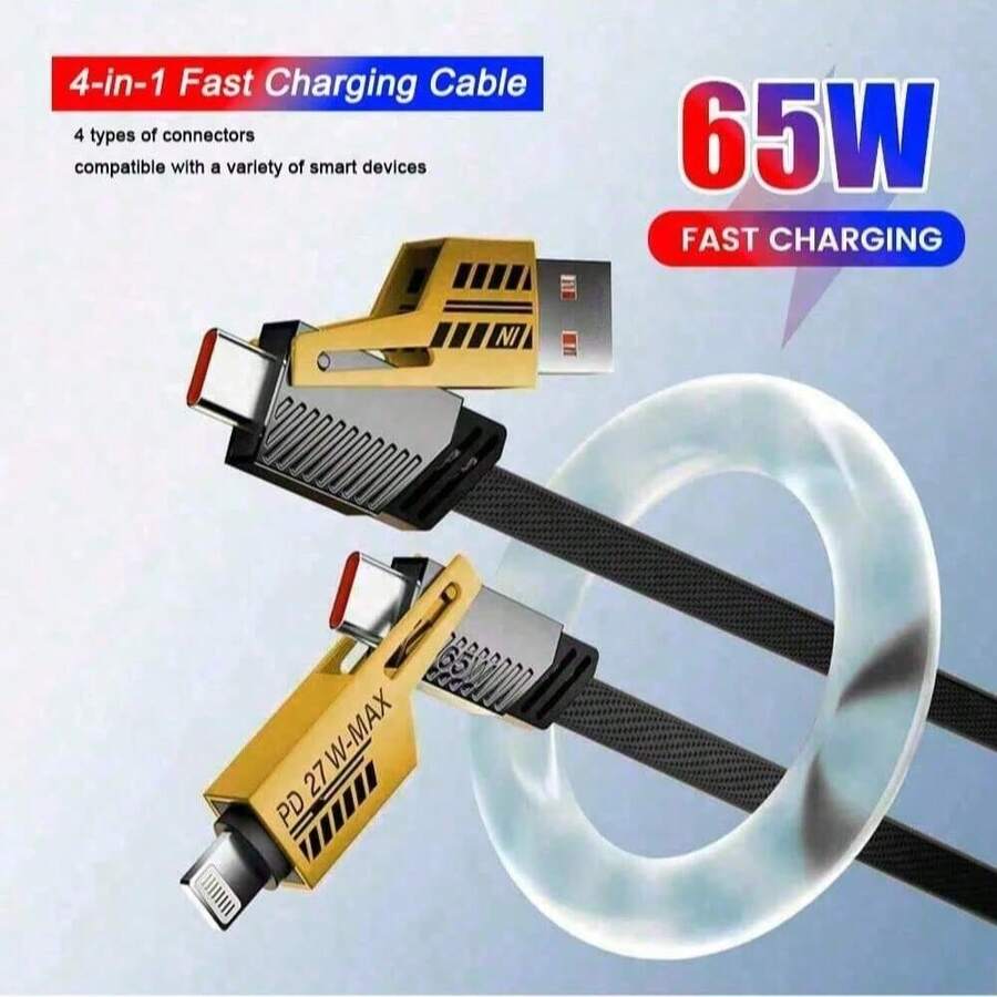 Cáp sạc nhanh 4 trong 1, chiều dài 120cm/200cm, cổng kép Type-C + Lightning, dây bện dẹt, bề mặt mờ, USB-A sang USB-C/Lightning, tương thích với dòng sản phẩm Apple 17/16/15 và các thiết bị Apple khác, máy tính bảng USB-C, quà tặng Giáng sinh/gia đình. - Nhiều màu - Xem 1