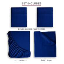 LUX DECOR 6-Piece Embroidered Bed Sheet Set – Brushed Microfiber Material, Deep Pocket Design, Lightweight & Breathable For Everyday Use – Graduation Gifts, Home Decor, Winter Vibes, Sleep Protection For Dorms, Student Beds, Back‑To‑School Gift, Christmas Decor, New Year Vibes - 寶藍色 - 查看 5