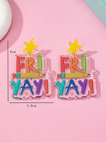 1 Pair Fashion Teacher's Day Earrings, Acrylic Letter & Ruler Design, Suitable For Students And Teachers, Great Gift Choice - FRIYAY Letters - View 3