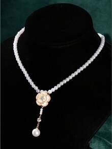 1件简约山茶花吊坠项链，甜美风格女士首饰 - 山茶花白色吊墜 - 查看 7