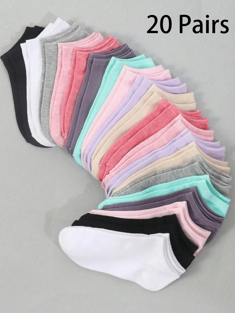 20 Pairs Children's Solid Color Short Socks/10 Pairs Children's Candy Color Short Socks, Spring & Summer - Multicolor - View 1