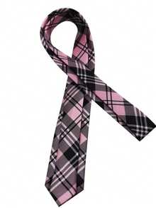 1条男女通用粉色格子领带，时尚休闲领带，适合舞台表演、派对、情人节礼物或日常配饰 - 淺粉色 - 查看 2