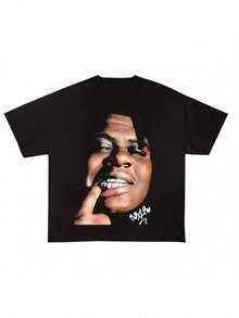 Camiseta Gráfica Bigxthaplug - Cuello Redondo de Algodón Negro con Diseño de Estampado Vibrante, Estilo Boho, Uso en Todas las Temporadas, Talla para Adultos, Camiseta para Conciertos |   Camiseta de estilo bohemio |   Tela no elástica - Negro - Ver 7