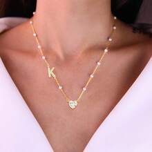 1件简约经典字母心形吊坠串珠项链，女士款 - 金黃色 - 查看 1