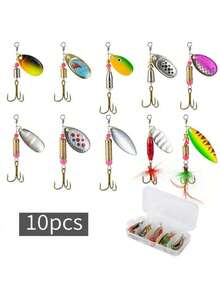 带钓具盒的10个装勺形拟饵，单钩金属材质，适用于淡水鱼类，包括红点鲑、鲈鱼和黑鲈，重量分别为2.5克/3.5克/5克。 - 彩色 - 查看 20