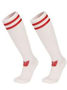 1 paire de chaussettes de football/soccer pour hommes, chaussettes de sport professionnelles, chaussettes de sport de compression pour mollets, chaussettes de course épaissies pour augmenter la zone d'absorption de la transpiration, chaussettes de football/soccer pour femmes, chaussettes de randonnée séchage rapide, chaussettes de basket-ball pour hommes, chaussettes de baseball colorées, chaussettes de randonnée colorées, chaussettes de cyclisme hautes, chaussettes de volleyball avec support de cheville, convenant pour le port en extérieur en toutes saisons, cadeau de couple, cadeau de fête des pères - Rouge et Blanc - Voir 3