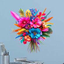 1 pieza Pegatina decorativa floral vibrante, adecuada para decorar la sala de estar, el dormitorio, el estudio, la oficina, agregando un toque de color único - Unitalla - Ver 3