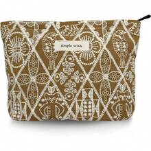 Bolsa de maquillaje de tela para cosméticos con cierre de lona para mujeres, color blanco, linda coqueta, grande, cartuchera preppy, organizador de aseo, accesorios de viaje - 01-Relieve verde - Ver 26