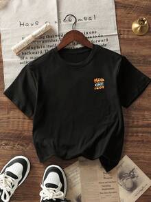 Áo thun ngắn tay cổ tròn in họa tiết dành cho bé trai tuổi teen, kiểu dáng thường ngày, thích hợp mặc mùa hè. - màu đen - Xem 4