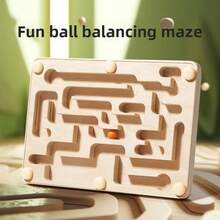 1件装木制平衡迷宫玩具 - 椴木板 + 亚克力板 - 棕色--平衡迷宮 - 查看 1