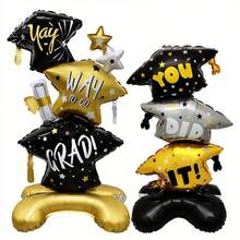2 đế mũ tốt nghiệp khổng lồ bơm hơi, thích hợp để trang trí tiệc tốt nghiệp, bóng bay tráng bạc cho lễ tốt nghiệp đại học. - Xem 5