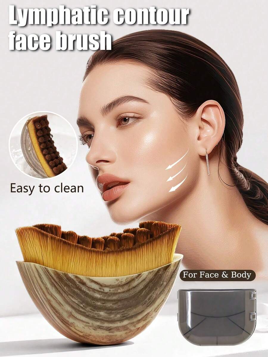 1pc Lymphatic Drainage Facial Brush - Dry Brushing Massager For Face Shaping And Jawline Sculpting - Ergonomic Design Precisely Fits Skin And Relieves Fatigue - Brown - View 1