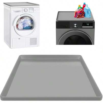 23.6"X23.6" Washing Machine Drain Tray Silicone Mat, Non-Slip Waterproof Laundry Drying Integrated Top Cover, Detergent And Softener Storage Pad, Washing Machine Accessory With Raised Edge To Prevent Water Leakage And Floor Damage, Suitable For Washing Machine And Dryer Anti-Slip Waterproof Mat