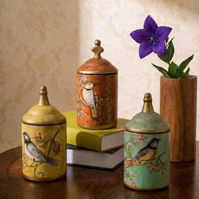 Cirelle 复古陶瓷储物罐，厨房糖罐，茶叶罐，搪瓷防潮茶叶罐，储物罐，古董家居装饰，学习用品