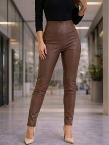 MODAMO REF PK0996 HIGH-WAISTED LEATHER PANTS, ELEGANT AND COMFORTABLE - Chocolate Brown - View 4