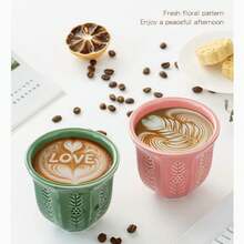 Arabian Ceramic Cup 250ml/8.5oz – Flower Pattern Cup, Matte Finish In Green, Pink, And Blue, Suitable For Coffee, Matcha, And Tea. - Multicolor - View 2