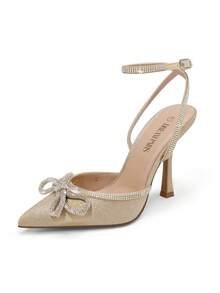 Women's Rhinestone Ankle Strap High Heels Destiny Closed Toe Strappy Heels Sexy  Pumps Wedding Bridal Party Prom Dress Shoes - Vàng - Xem 4