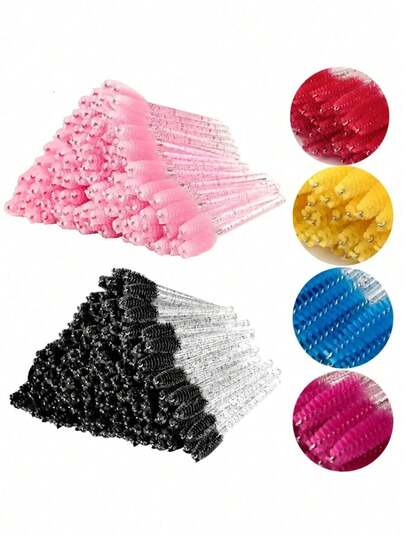50/100pcs Disposable Eyebrow & Eyelash Dual-Use Brush, Portable Bendable Disposable Eyebrow Brush, Eyebrow Enhancer, Black Eyelash Curler, Eyelash Growth Mascara Brush, Eyebrow Brush Makeup Brush, Castor Oil Brush, Eyelash Beauty Tools