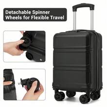 15-Inch Cabin Suitcase (40x30x20 Cm) Under-Seat Luggage, ABS/PC Hard Shell Trolley With 4 Removable 360° Swivel Wheels And 3-Digit Lock, Lightweight Small Travel Trolley For Christmas Holidays, New Year's Holidays, Solo Travel, Weekend City Breaks, Business Trips, Unisex For Women And Men - Black - 查看 1