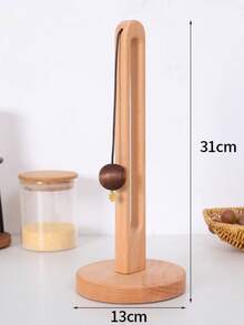1pc Wooden Paper Towel Holder, Wall-Mounted Tissue Roll Dispenser, Cling Film Storage Rack For Kitchen Organization - Multicolor - View 8