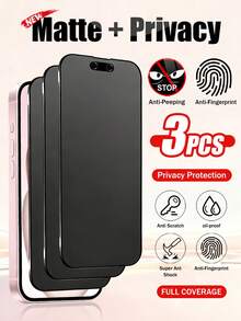 Yezodawee 3pcs Matte Ceramic Privacy Screen Protector, Compatible With IPhone 17 Pro Max/17 Pro/17/Air/16 Pro Max/16/16 Pro/16 Plus/14 Pro Max, 9H+ Scratch-Resistant, Sensitive Touch, Compatible With Phone Cases, Includes Cleaning Kit, High-Quality 9H+ Ceramic Film - Black - View 2