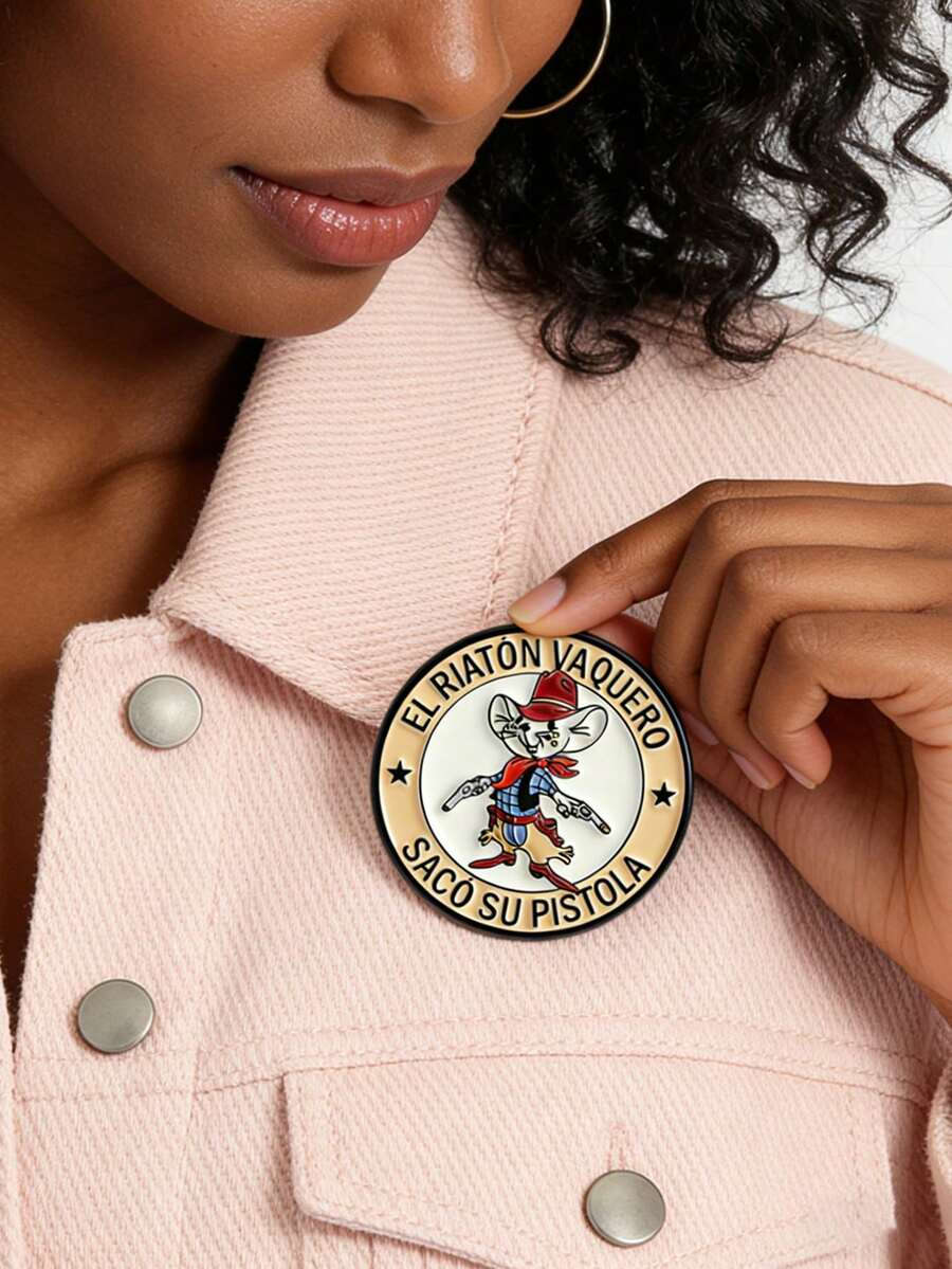 1 pieza Alfileres de esmalte con canciones mexicanas españolas, ratón vaquero con pistola, broche, insignia para solapa, bolsos, regalo