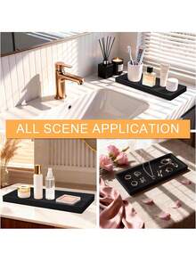 小型硅胶浴室梳妆台托盘，长方形，可放置肥皂和海绵，厨房水槽收纳架，适用于放置洗洁精、乳液瓶、香水、珠宝、蜡烛、钥匙扣等。 - 彩色 - 查看 8