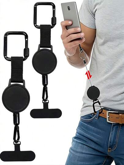 Expandable Phone Holder With Belt Clip And Pull-Out Device, Polyester Material To Prevent Phone Dropping, Suitable For Outdoor Travel, Hiking, Climbing And Daily Use, Comes With Universal Lock Clasp Lanyard For Phone, Keys, Etc.