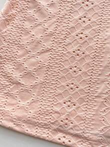 ChicMe Women Round Neck Petal Sleeve Hollow Out Jacquard Textured Shirt Slim Fit Ruched Short Sleeve Knit Top Daily Street Outfits - Pink - View 7