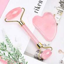 2件套树脂按摩滚轮套装 - 双头按摩滚轮 + 刮痧按摩板，眼部及面部按摩，面部按摩工具 - 粉色 - 查看 7