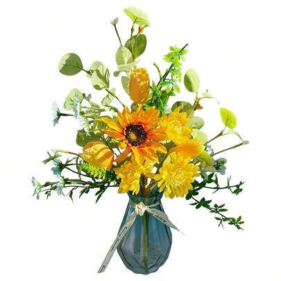1 Set Artificial Sunflower Bouquet With Vase, Suitable For Wedding Decor, Spring/Summer Decor, Indoor/Outdoor Decor (Vase Included)