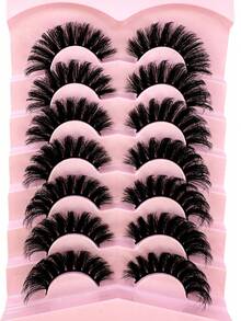 7 Pairs 3D Fluffy Cat Eye Russian False Eyelashes, Curly & Thick DD Curl, Natural & Dense Eyelash Extensions Wholesale - Black - View 6