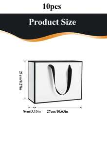 2/5/10个装黑白礼品袋，尺寸为10.63英寸 x 3.15英寸 x 8.27英寸，中号，黑白纸袋带提手，适用于婚礼、伴娘、生日派对用品 - 黑白 - 查看 10