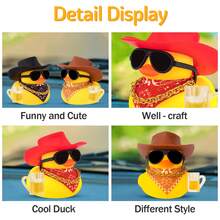 ROJEMXVE 1 con vịt cao su trang trí xe hơi, quà tặng văn phòng vui nhộn, trang trí bảng điều khiển xe hơi độc đáo với mũ cao bồi (mũ đen) - A - Xem 4