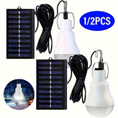LiHangStar 1/2个太阳能LED灯泡，户外应急照明挂钩，户外手电筒，露营灯，便携式太阳能LED灯泡（带独立太阳能板），露营聚光灯，探险照明，钓鱼照明