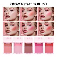 2IN1 Pink Blush Matte Dewy Rosy Blush With Brush Makeup Pan Long Wearing High Pigment Orange Red Cream & Powder Blush Palette - 彩色 - 查看 3
