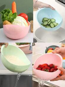 1个厨房洗米器滤网漏勺塑料洗米碗蔬菜水果沥水篮 - 彩色 - 查看 11