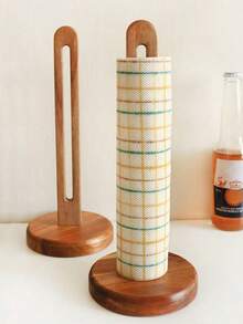 1pc Wooden Paper Towel Holder, Wall-Mounted Tissue Roll Dispenser, Food Wrap Storage Rack For Kitchen - Multicolor - View 3