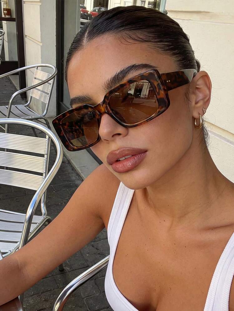 Kính râm nhựa hình chữ nhật in họa tiết da báo, kiểu dáng Y2K, phụ kiện trang trí cho hoạt động ngoài trời, du lịch biển, kỳ nghỉ, trang phục thường ngày, kính lái xe chống tia UV mùa hè. - Nhiều màu - Xem 1